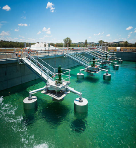 Industrial wastewater treatment aeration system with green water tanks