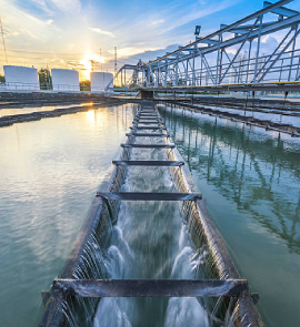 Circular clarifier tank in water treatment plant